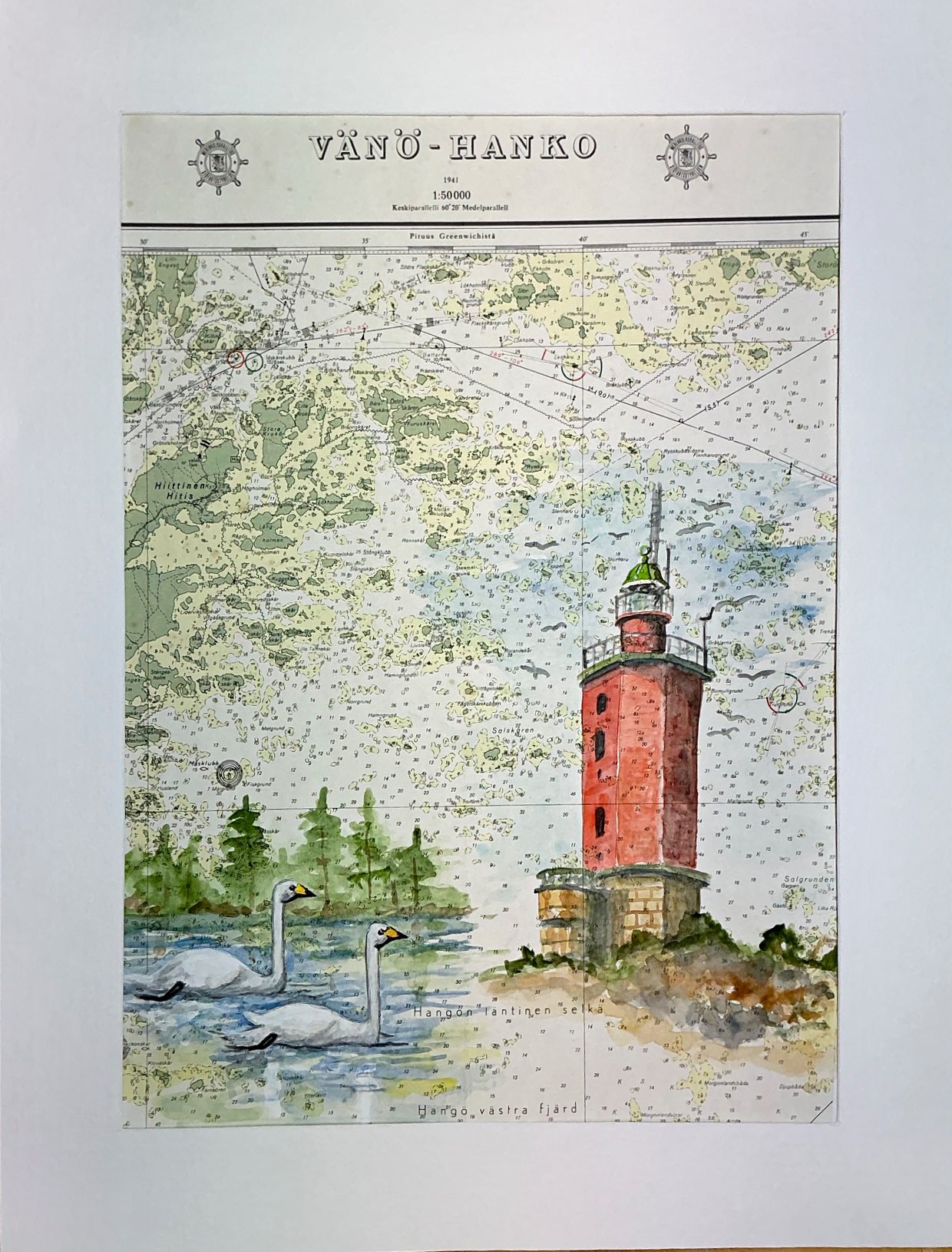 Sjökortstavla Hanko fyr Finska viken 1941